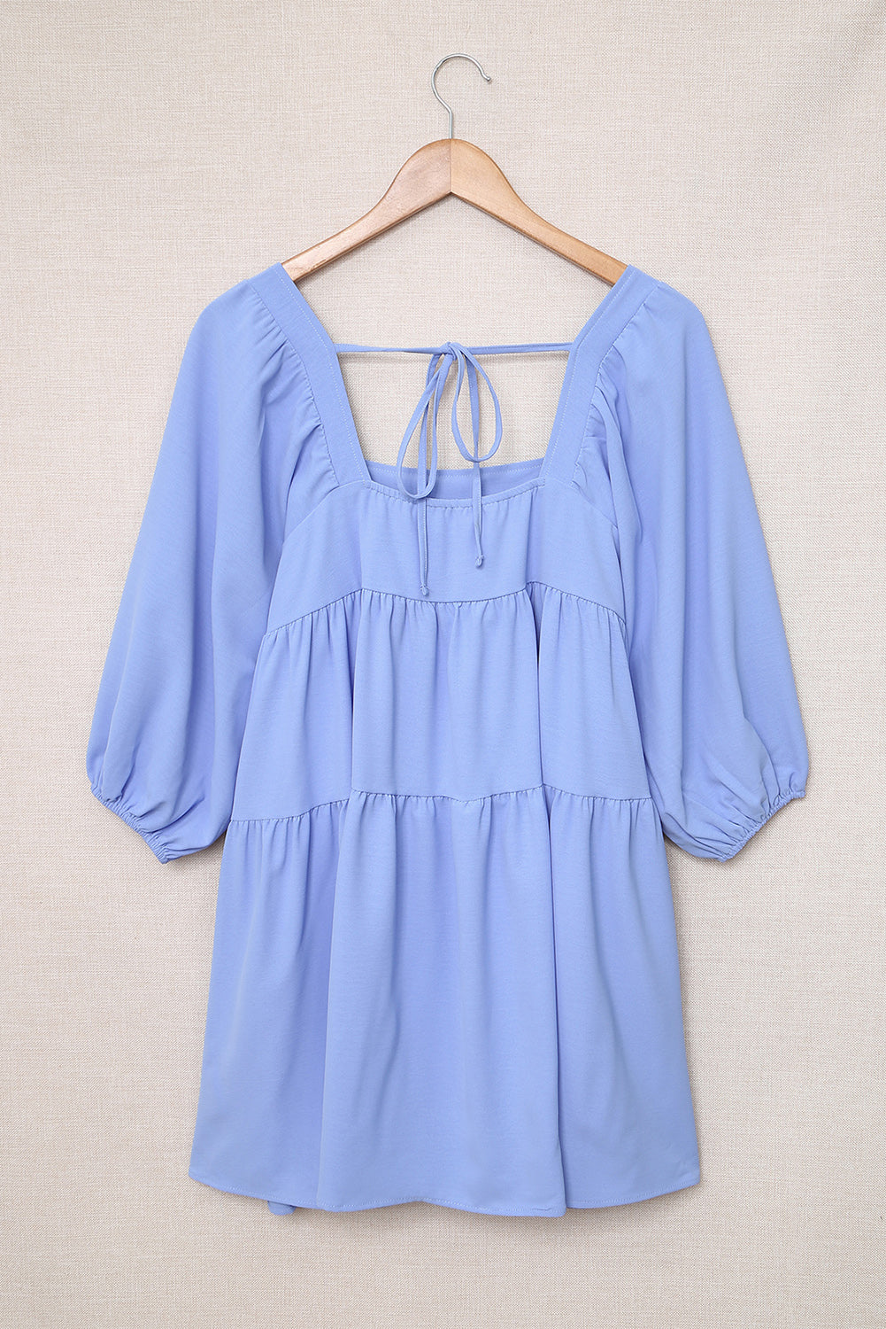 Sky Blue Square Neck Half Sleeve High Low Mini Dress