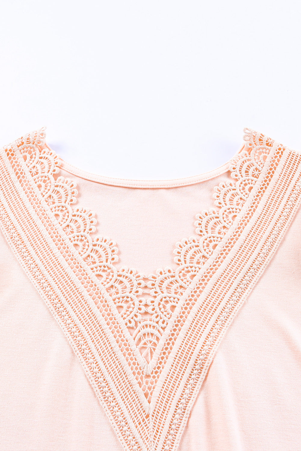 Pink Contrast Lace Scalloped Neck Petal Sleeves Top