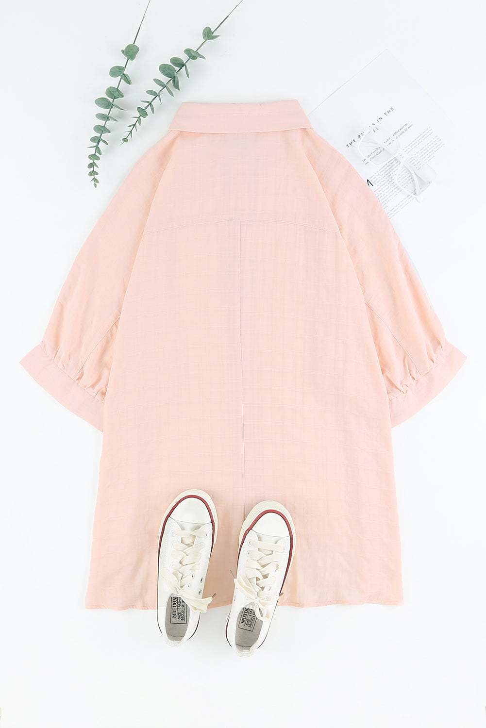 Pink Button Front Dolman Sleeves Shirt