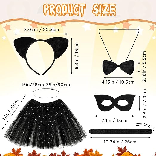 5 Pieces Black Cat Costume Set Cat Dress Up Costumes