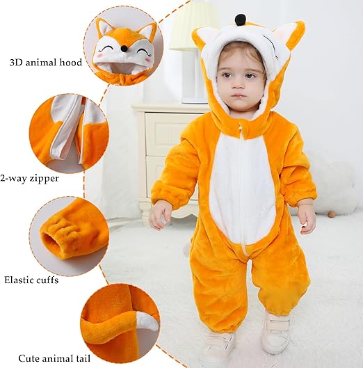 Baby's Adorable Fox Hooded Jumpsuit