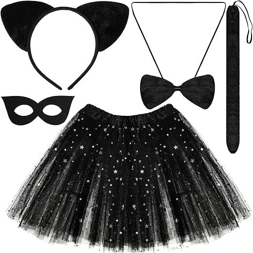 5 Pieces Black Cat Costume Set Cat Dress Up Costumes