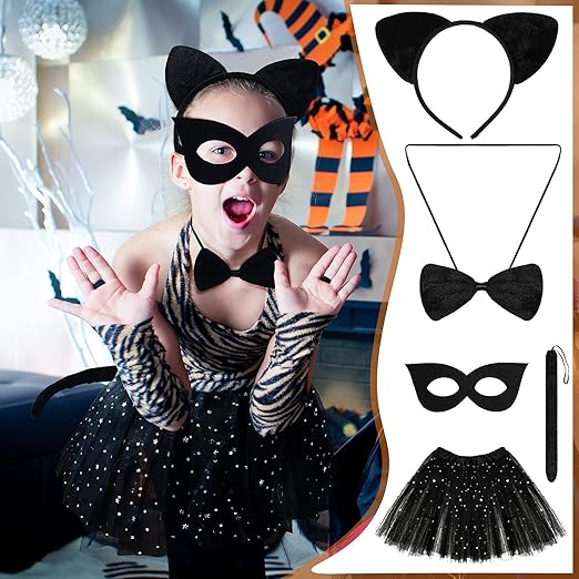 5 Pieces Black Cat Costume Set Cat Dress Up Costumes