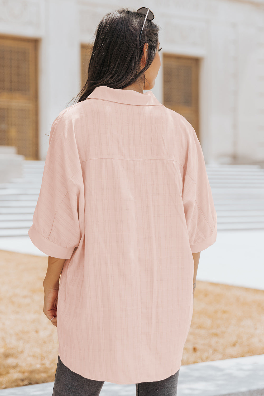 Pink Button Front Dolman Sleeves Shirt