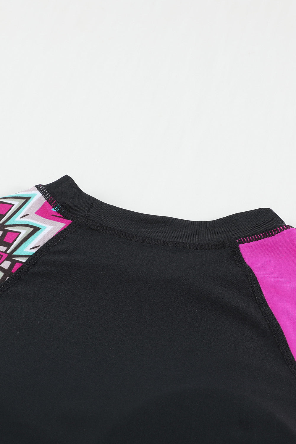 Contrast Rosy Detail Long Sleeve Tankini Swimsuit