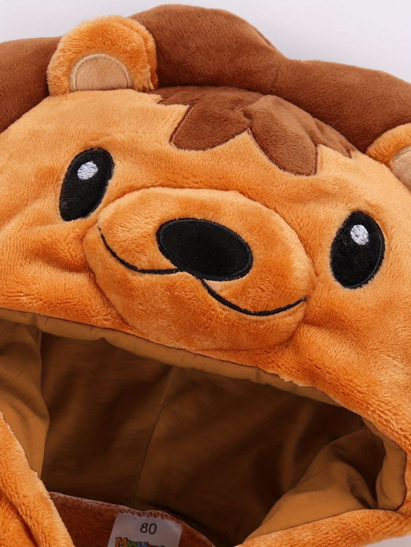 baby Lion Shape Zip Up Hooded Flannel Romper, Infant Jumpsuit