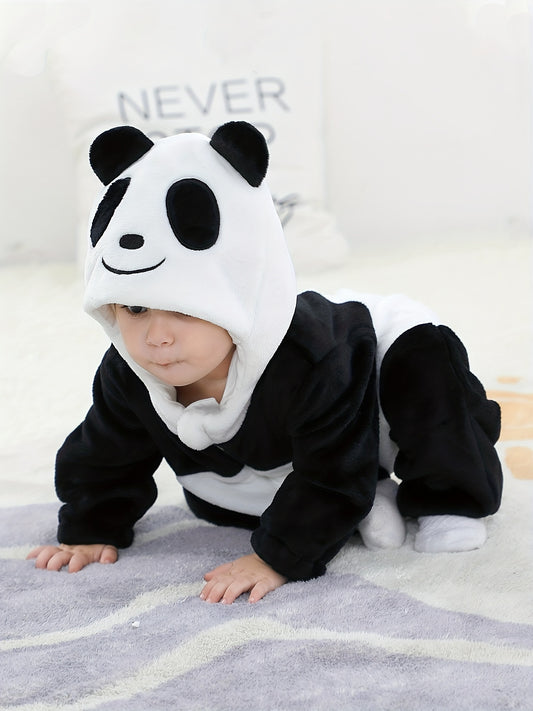 Baby Black & White Cute Panda Pattern Soft Outdoor Hooded Bodysuit With Zipper