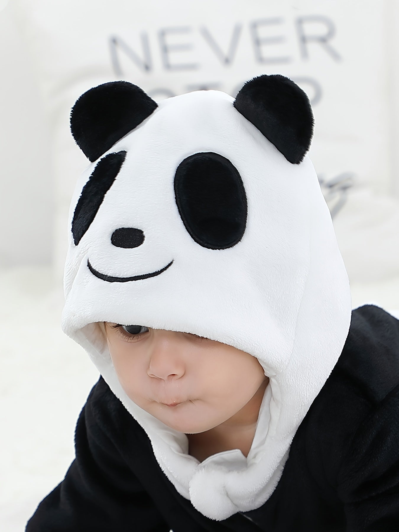 Baby Black & White Cute Panda Pattern Soft Outdoor Hooded Bodysuit With Zipper
