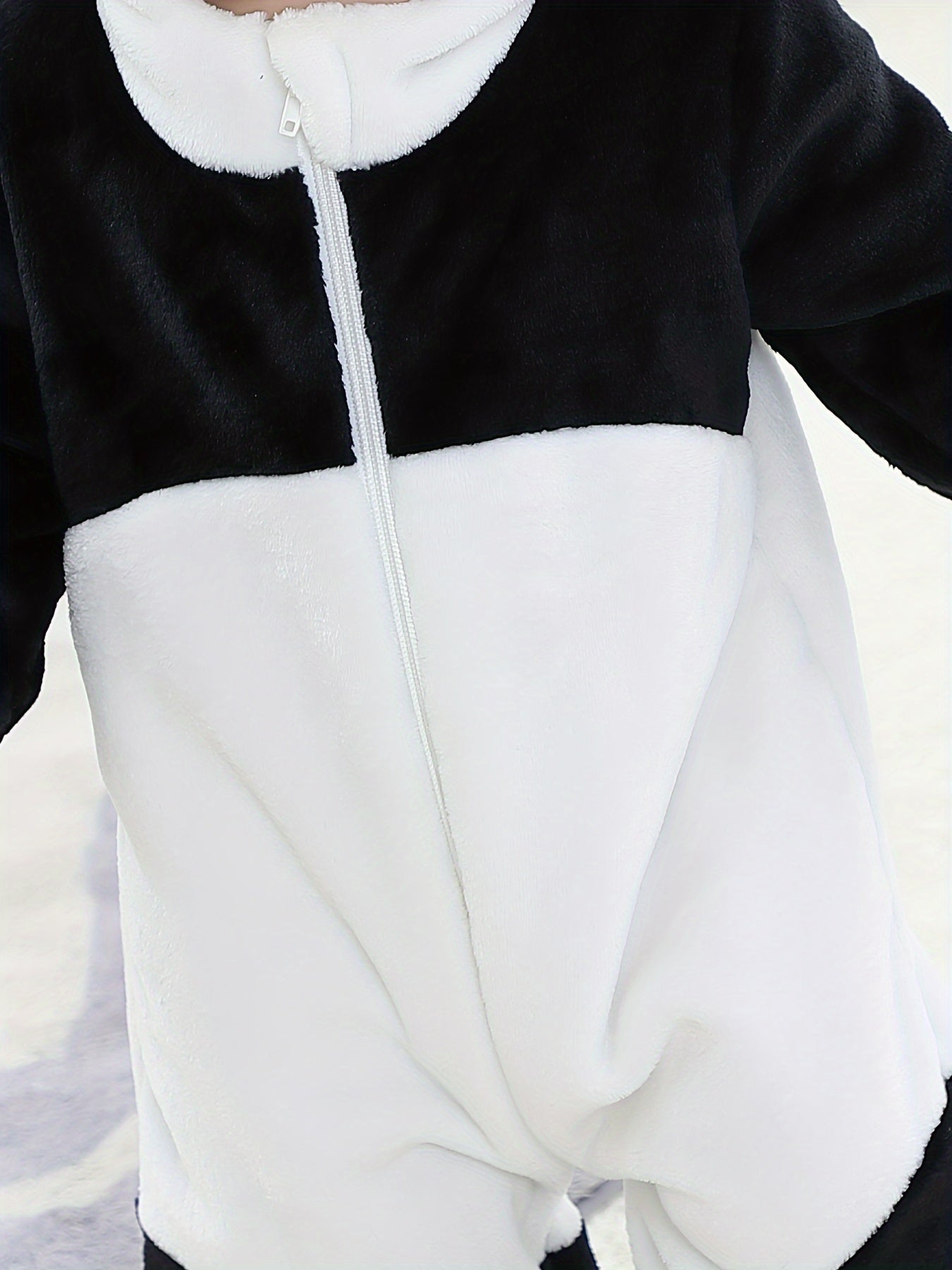 Baby Black & White Cute Panda Pattern Soft Outdoor Hooded Bodysuit With Zipper