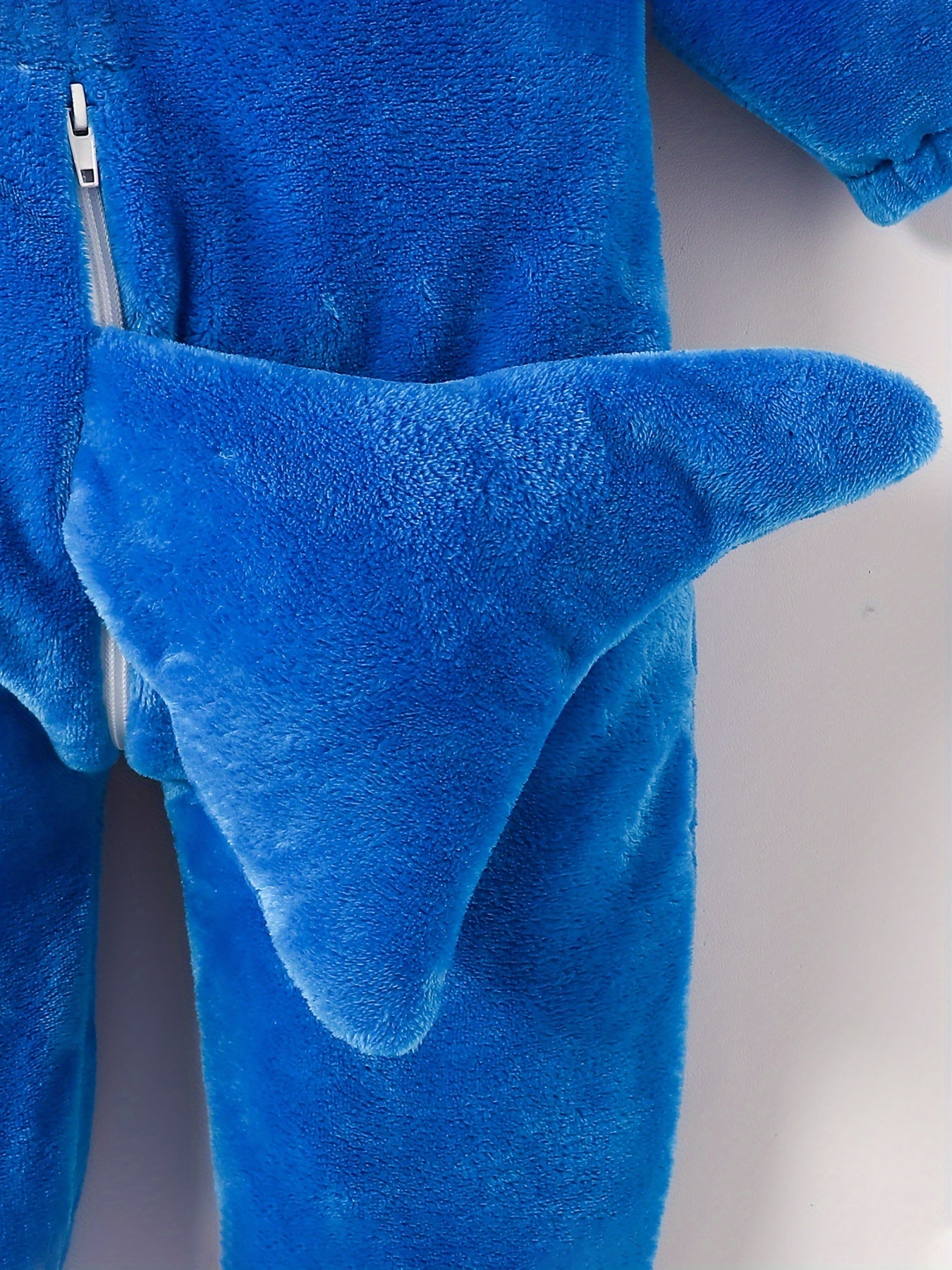 Baby's Shark Hooded Jumpsuit With Tail, Warm Fuzzy Romper